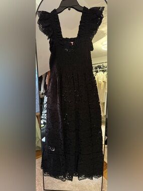 Hill House Black Lace Midi Dress with Ruffle Straps